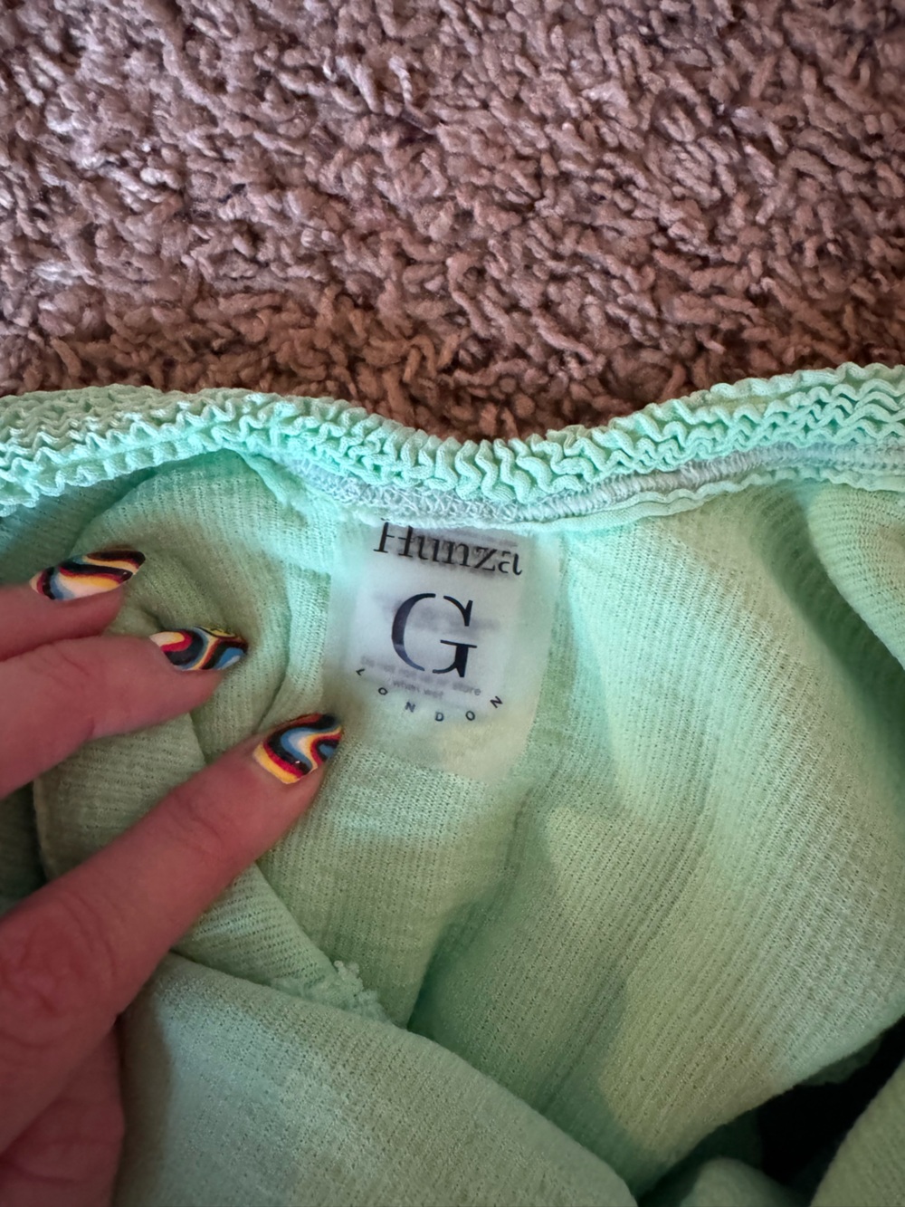 Hunza G Square-neck Crinkled-finish Swimsuit Mint Green Stretchy One Size - Picture 7 of 8